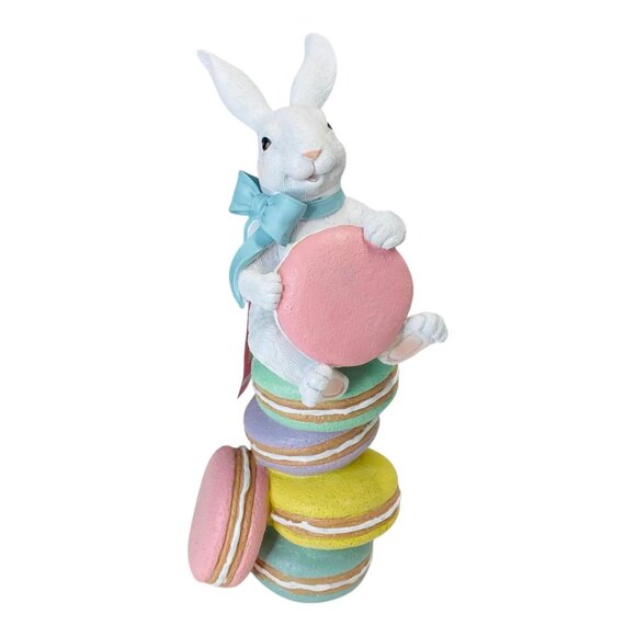 Sweet Treats Easter Bunny Rabbit Sitting Macarons Figurine Pastel Spring Decor - Picture 4 of 8